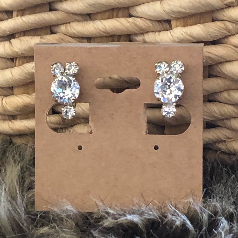 Vintage mid century clear rhinestone clip earrings